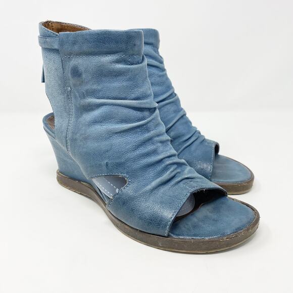 Miz Mooz Denim Blue Leather Open Toe Wedge Ankle Booties Women's EU Size 36 - Picture 10 of 10
